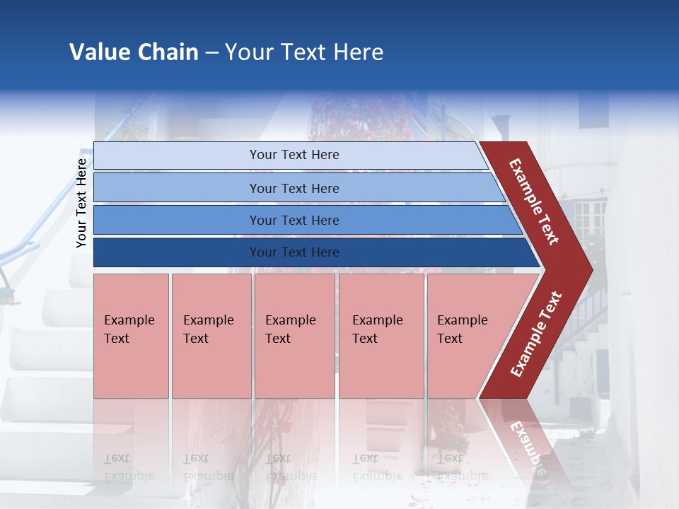A White Building With A Blue Door And Stairs PowerPoint Template