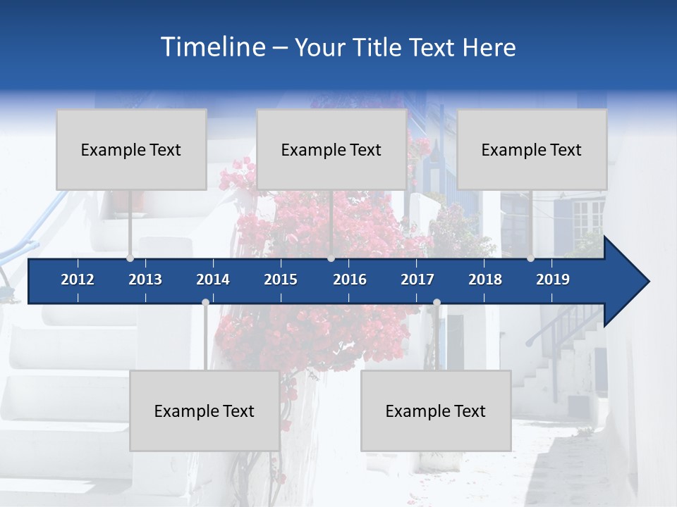 A White Building With A Blue Door And Stairs PowerPoint Template