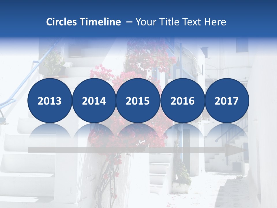 A White Building With A Blue Door And Stairs PowerPoint Template