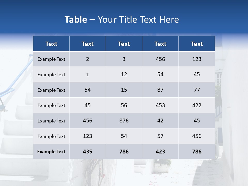 A White Building With A Blue Door And Stairs PowerPoint Template