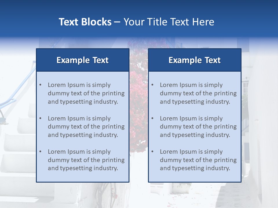 A White Building With A Blue Door And Stairs PowerPoint Template