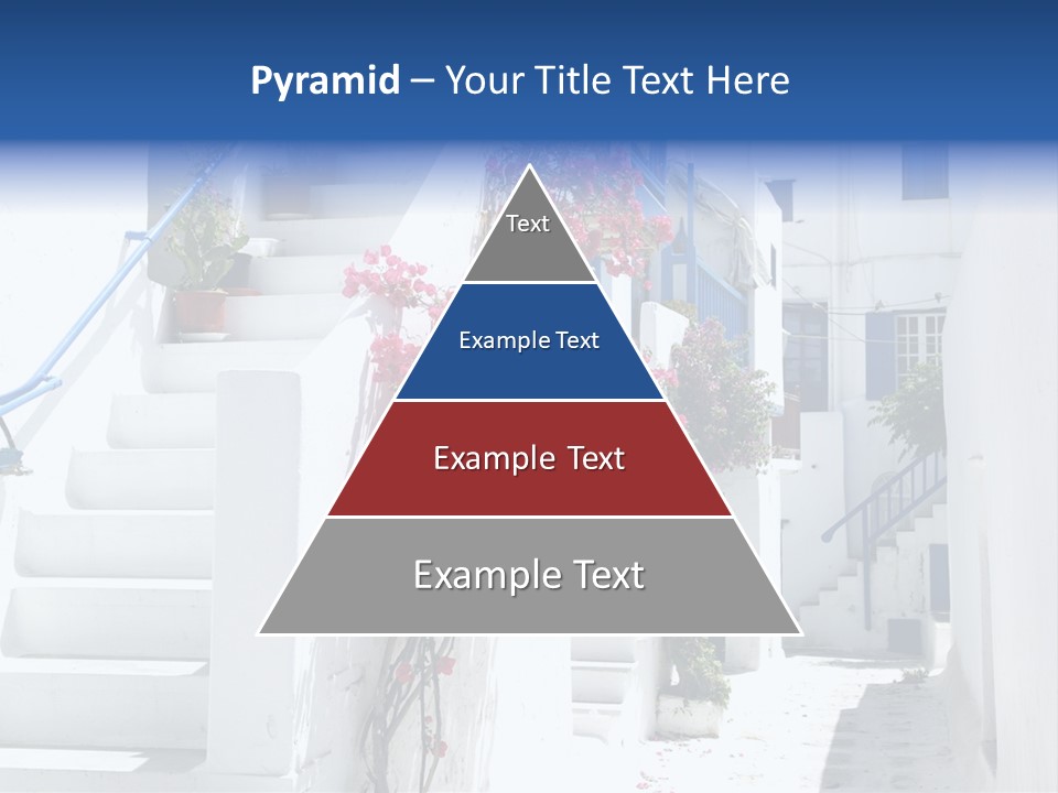 A White Building With A Blue Door And Stairs PowerPoint Template