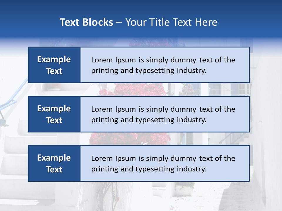 A White Building With A Blue Door And Stairs PowerPoint Template