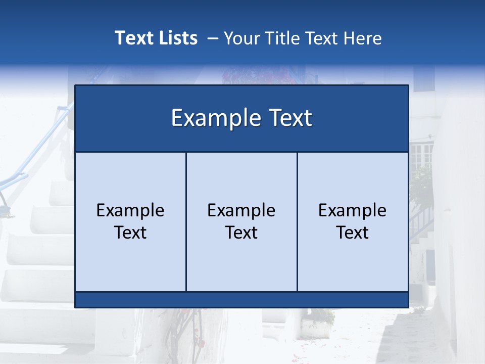 A White Building With A Blue Door And Stairs PowerPoint Template