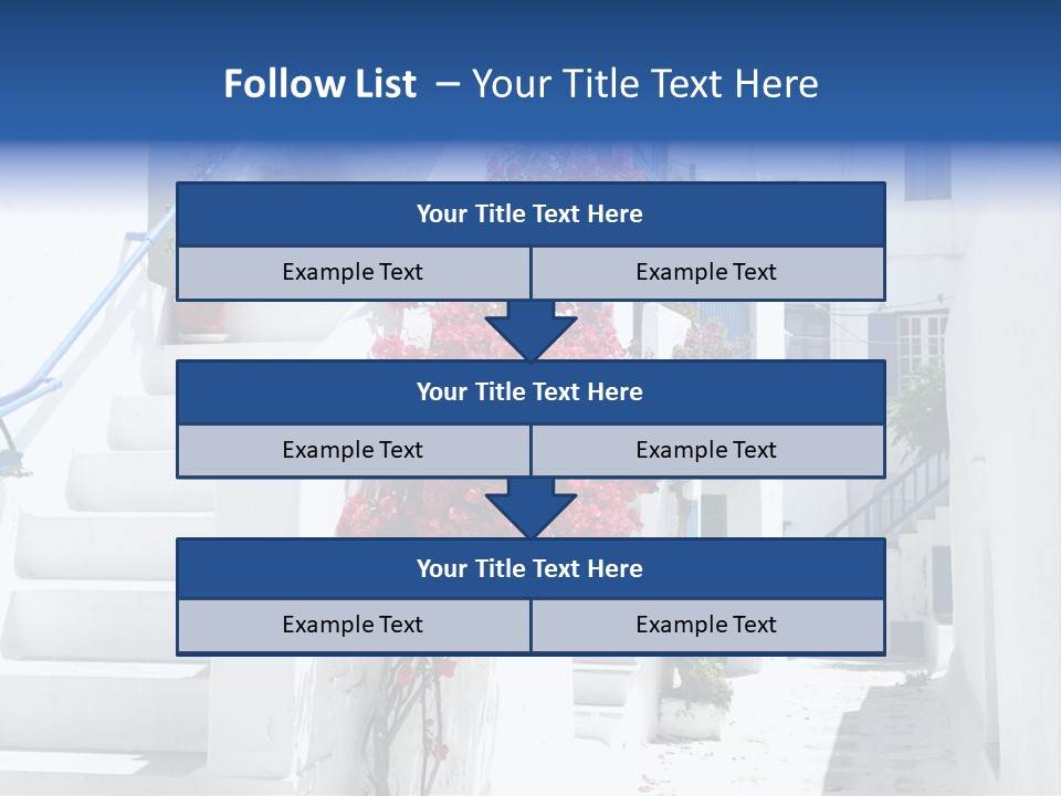 A White Building With A Blue Door And Stairs PowerPoint Template