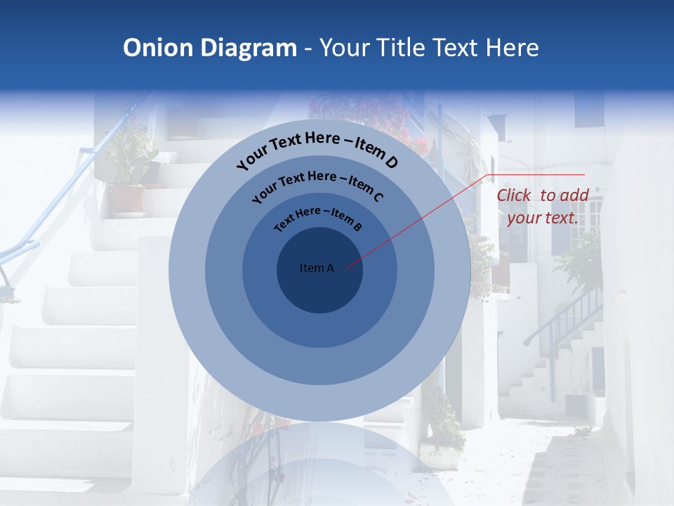 A White Building With A Blue Door And Stairs PowerPoint Template