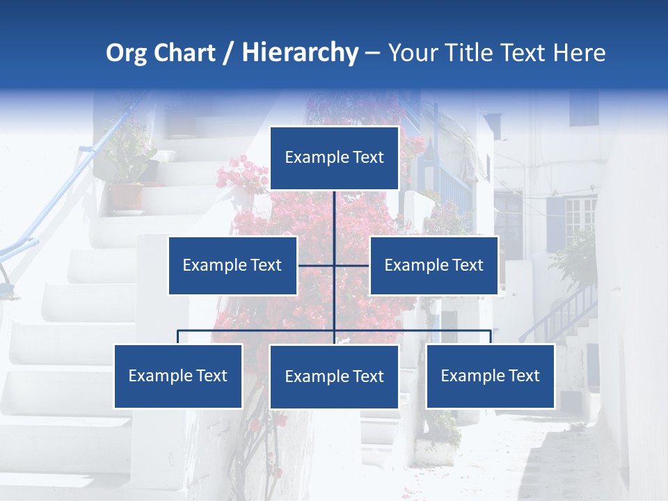 A White Building With A Blue Door And Stairs PowerPoint Template