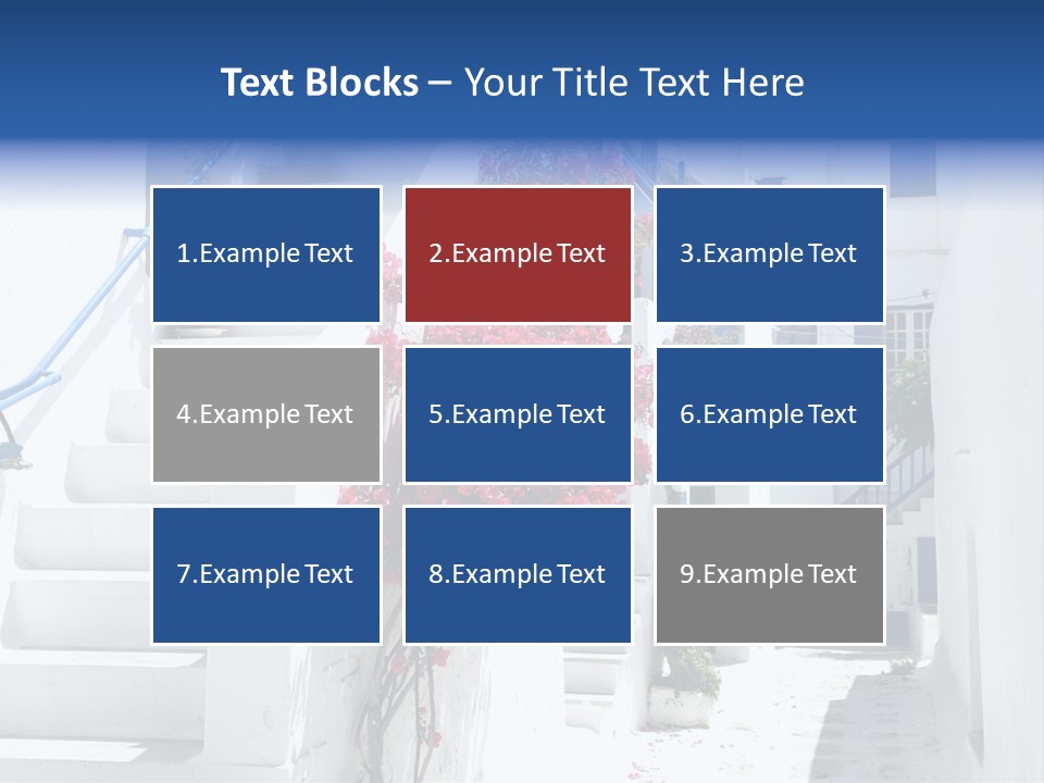 A White Building With A Blue Door And Stairs PowerPoint Template