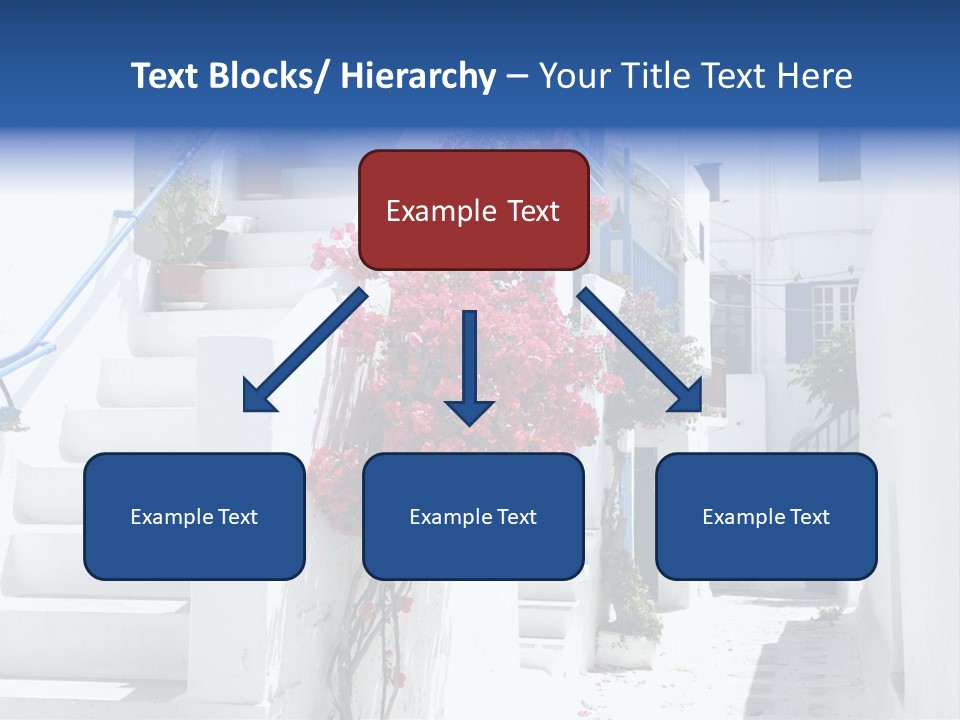 A White Building With A Blue Door And Stairs PowerPoint Template