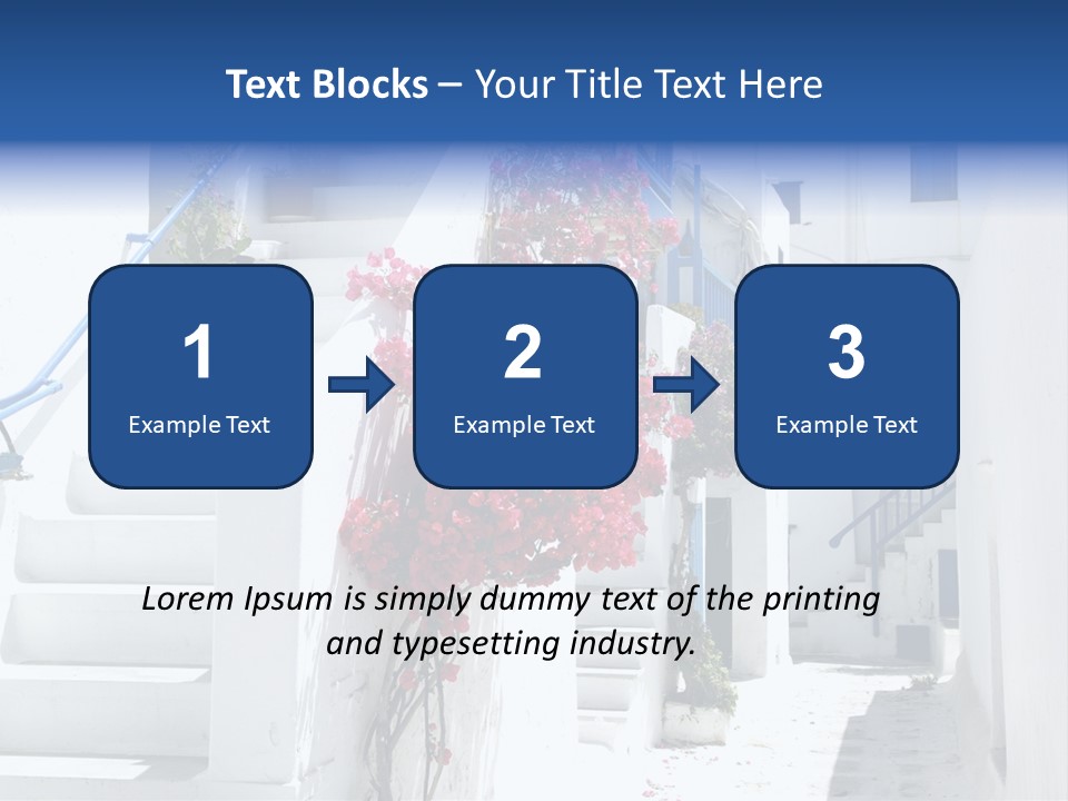 A White Building With A Blue Door And Stairs PowerPoint Template
