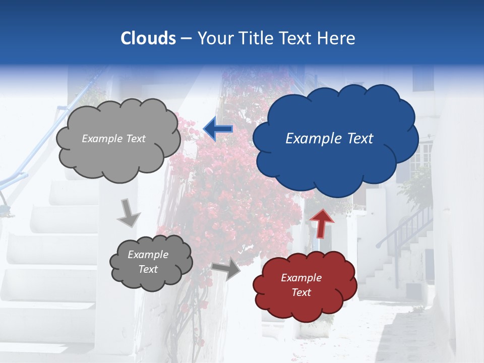 A White Building With A Blue Door And Stairs PowerPoint Template