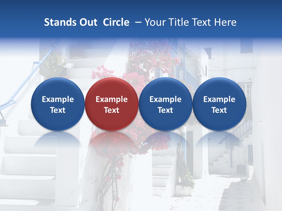 A White Building With A Blue Door And Stairs PowerPoint Template