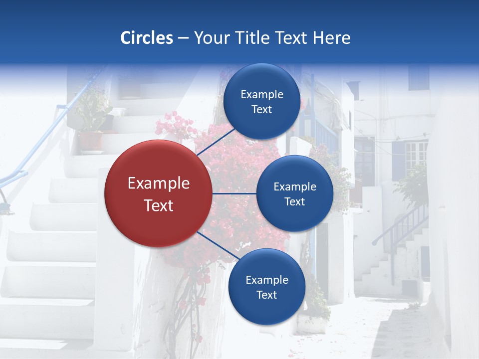 A White Building With A Blue Door And Stairs PowerPoint Template