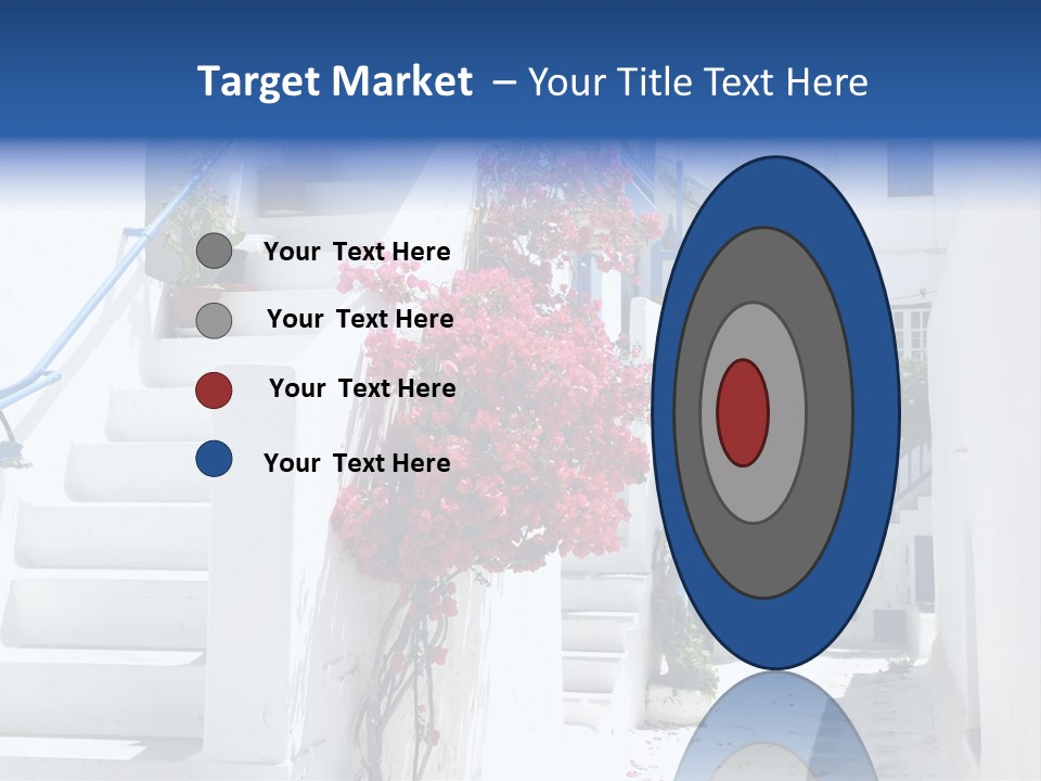 A White Building With A Blue Door And Stairs PowerPoint Template