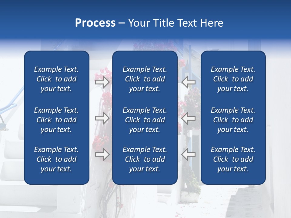 A White Building With A Blue Door And Stairs PowerPoint Template