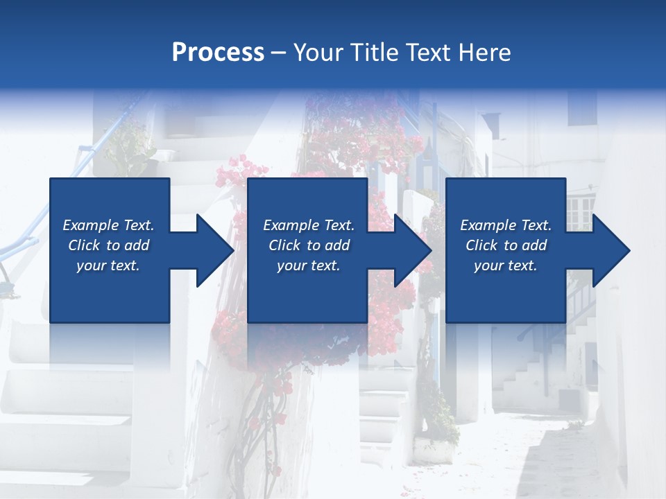 A White Building With A Blue Door And Stairs PowerPoint Template