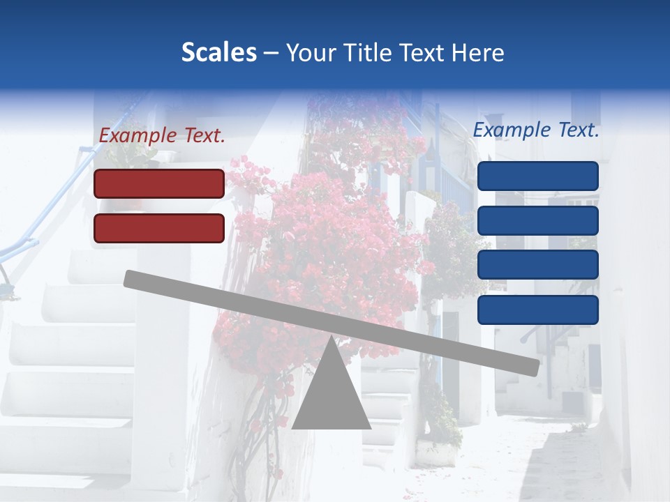 A White Building With A Blue Door And Stairs PowerPoint Template