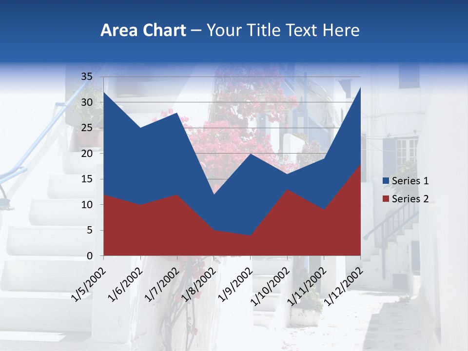 A White Building With A Blue Door And Stairs PowerPoint Template