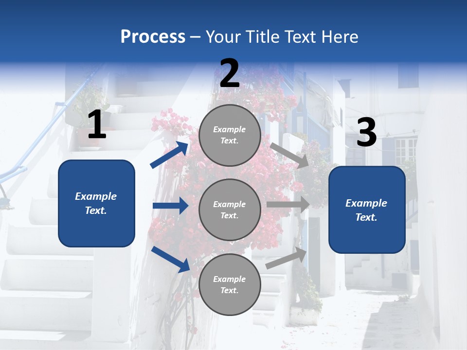 A White Building With A Blue Door And Stairs PowerPoint Template