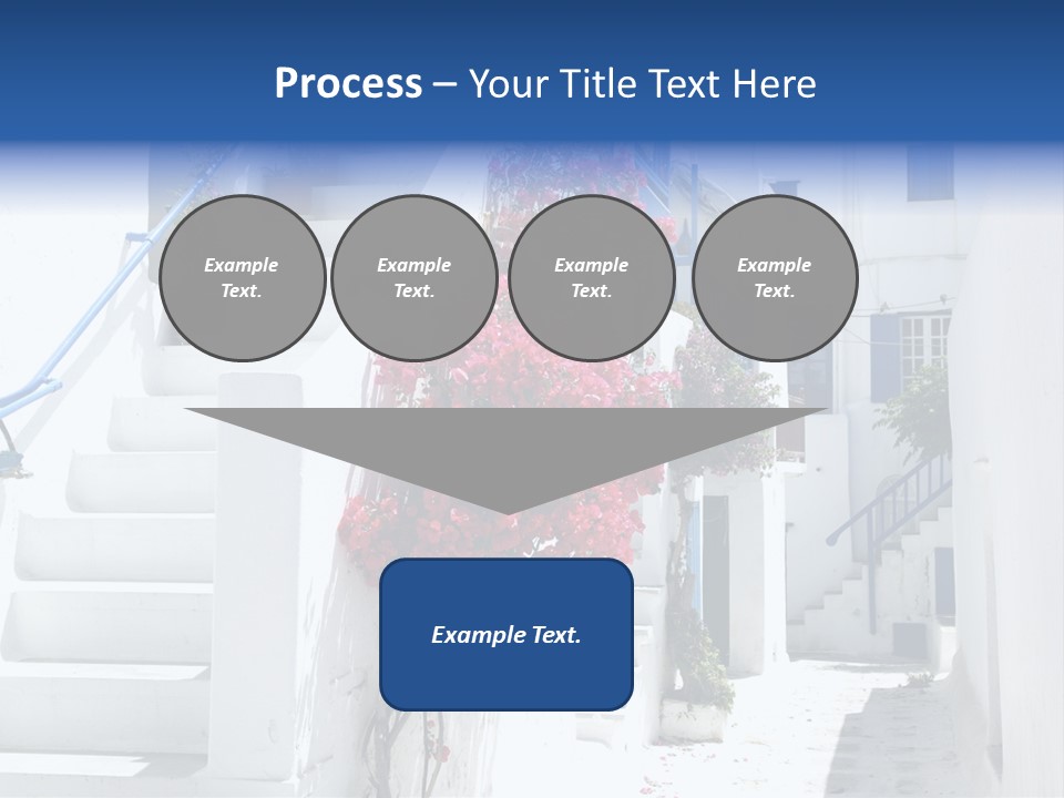 A White Building With A Blue Door And Stairs PowerPoint Template