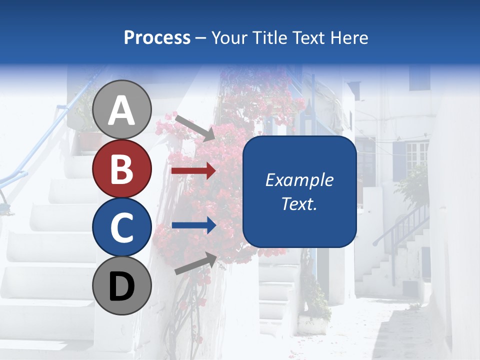 A White Building With A Blue Door And Stairs PowerPoint Template