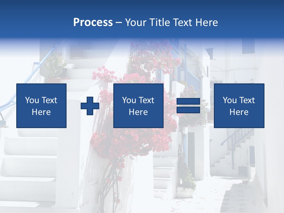 A White Building With A Blue Door And Stairs PowerPoint Template
