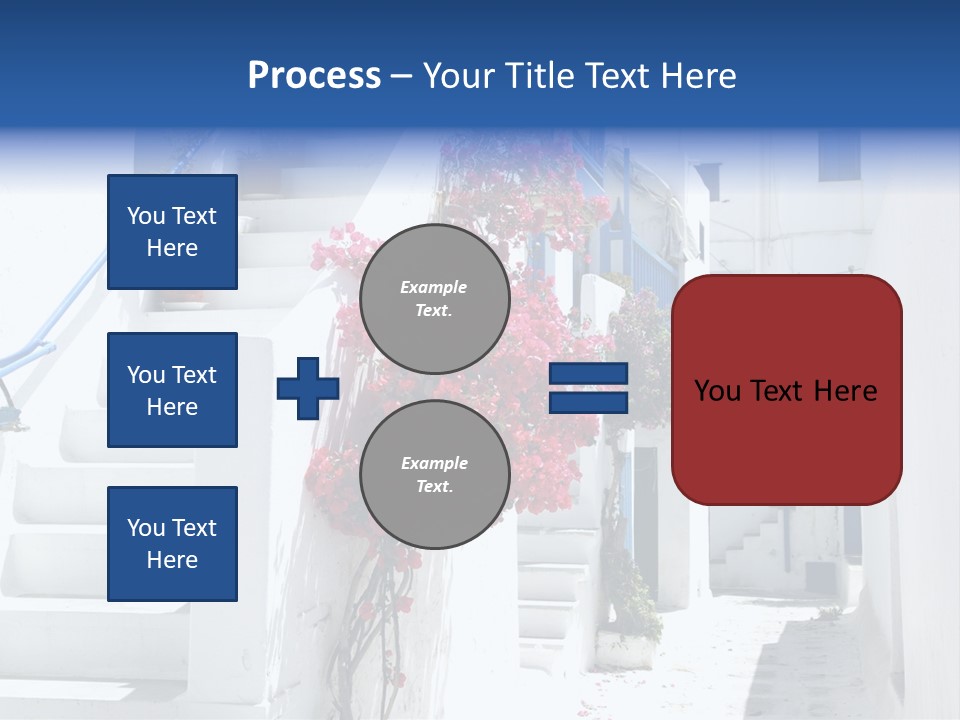 A White Building With A Blue Door And Stairs PowerPoint Template
