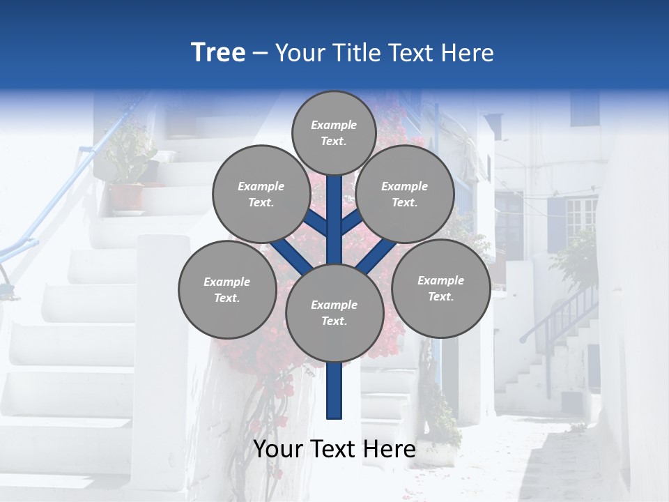 A White Building With A Blue Door And Stairs PowerPoint Template