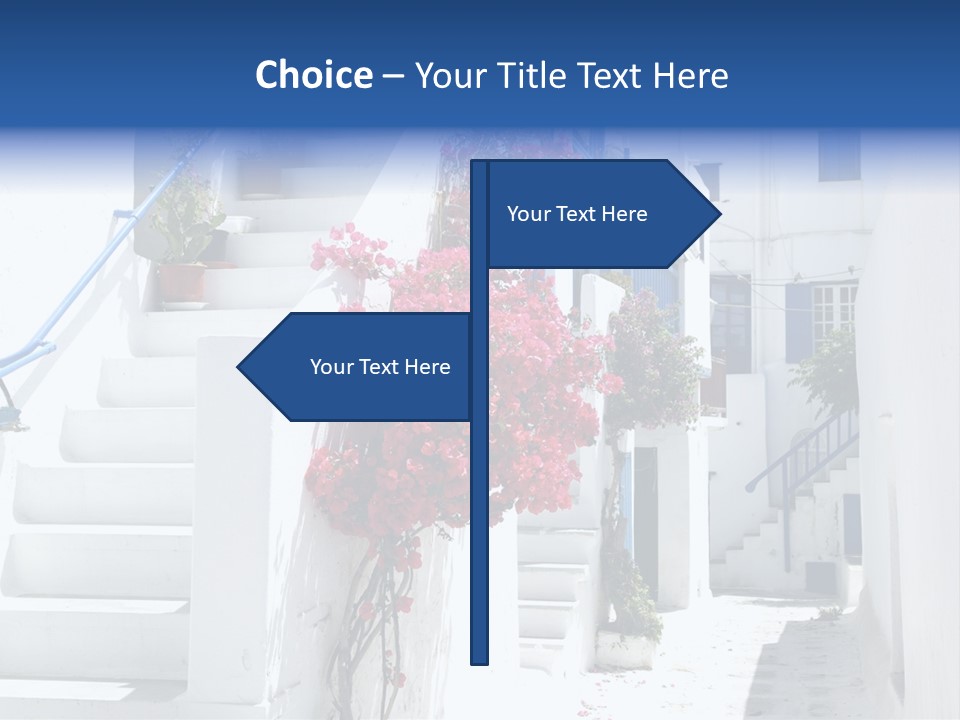 A White Building With A Blue Door And Stairs PowerPoint Template