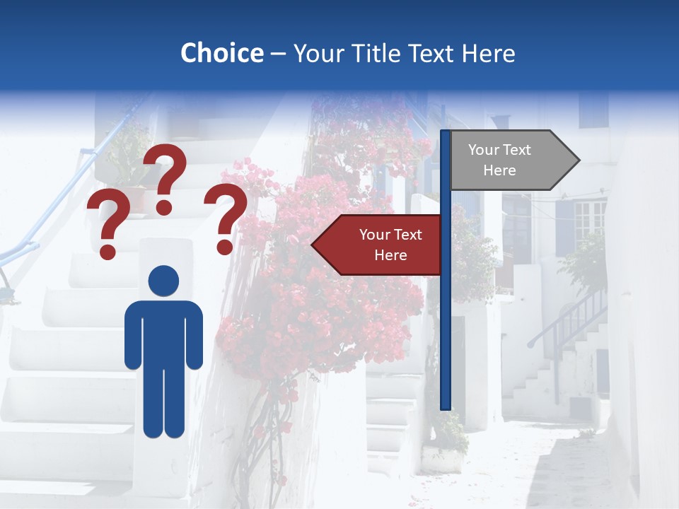 A White Building With A Blue Door And Stairs PowerPoint Template