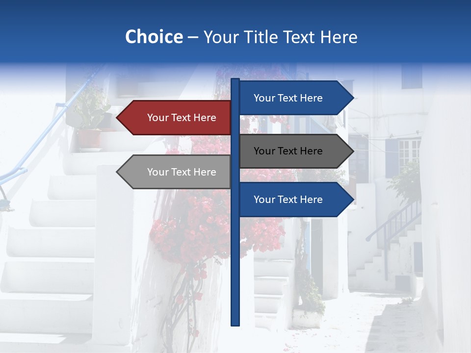 A White Building With A Blue Door And Stairs PowerPoint Template