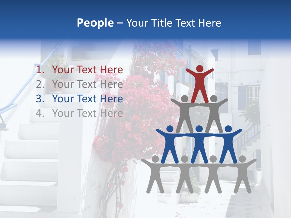 A White Building With A Blue Door And Stairs PowerPoint Template