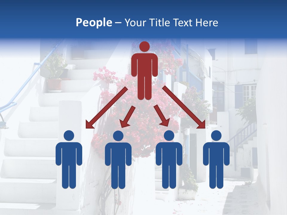 A White Building With A Blue Door And Stairs PowerPoint Template