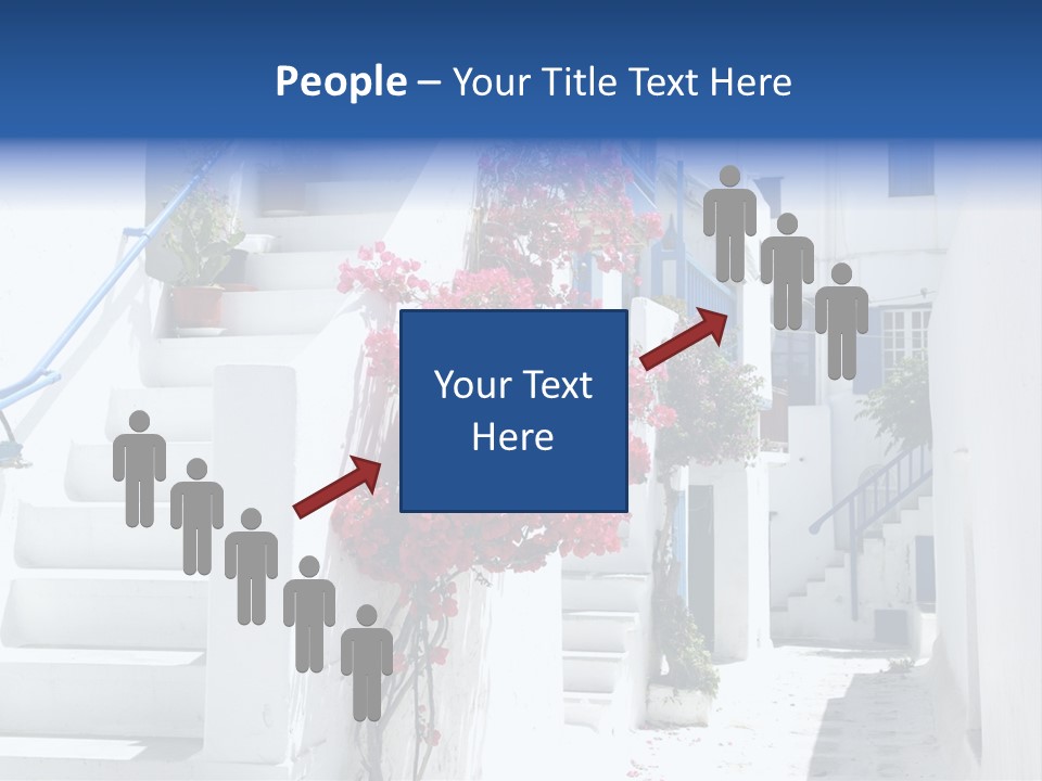 A White Building With A Blue Door And Stairs PowerPoint Template