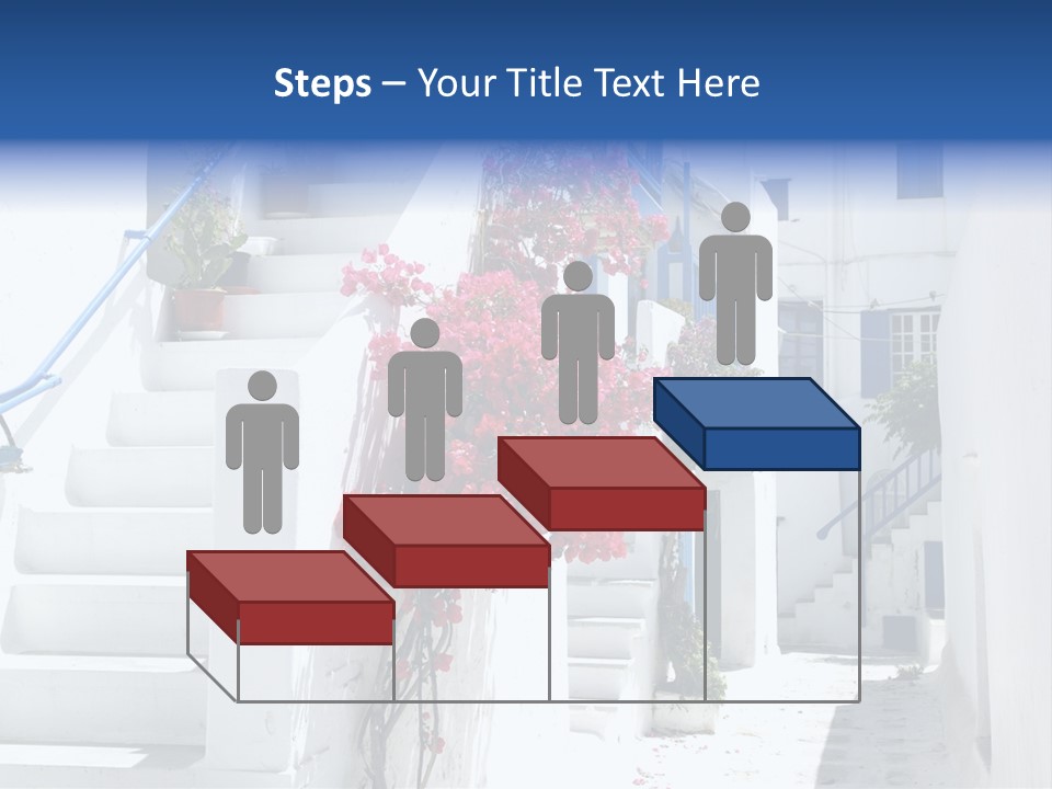 A White Building With A Blue Door And Stairs PowerPoint Template