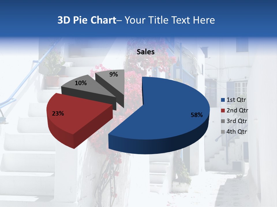 A White Building With A Blue Door And Stairs PowerPoint Template
