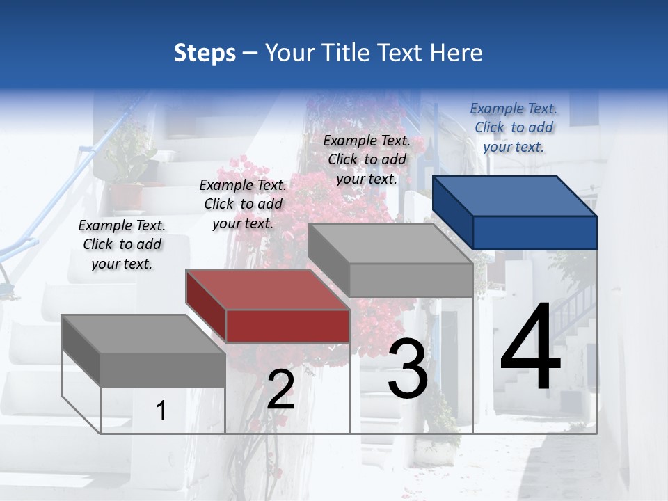 A White Building With A Blue Door And Stairs PowerPoint Template