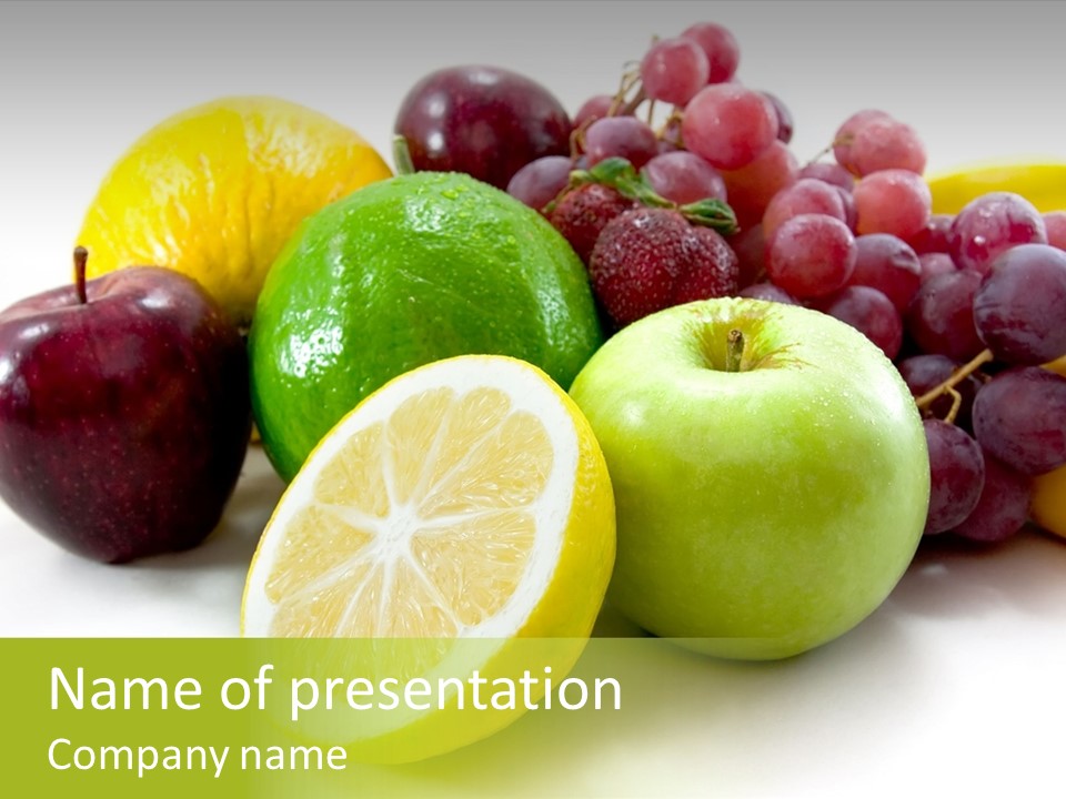 A Bunch Of Fruit Sitting On Top Of A White Table PowerPoint Template