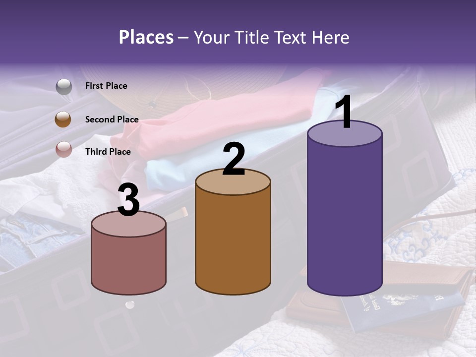 Modern Luggage Partially Packed With Colorful Summer Clothing. Us Passport Included In Composition. PowerPoint Template