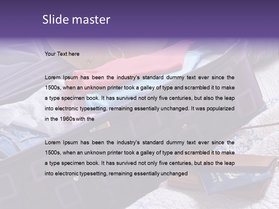 Modern Luggage Partially Packed With Colorful Summer Clothing. Us Passport Included In Composition. PowerPoint Template