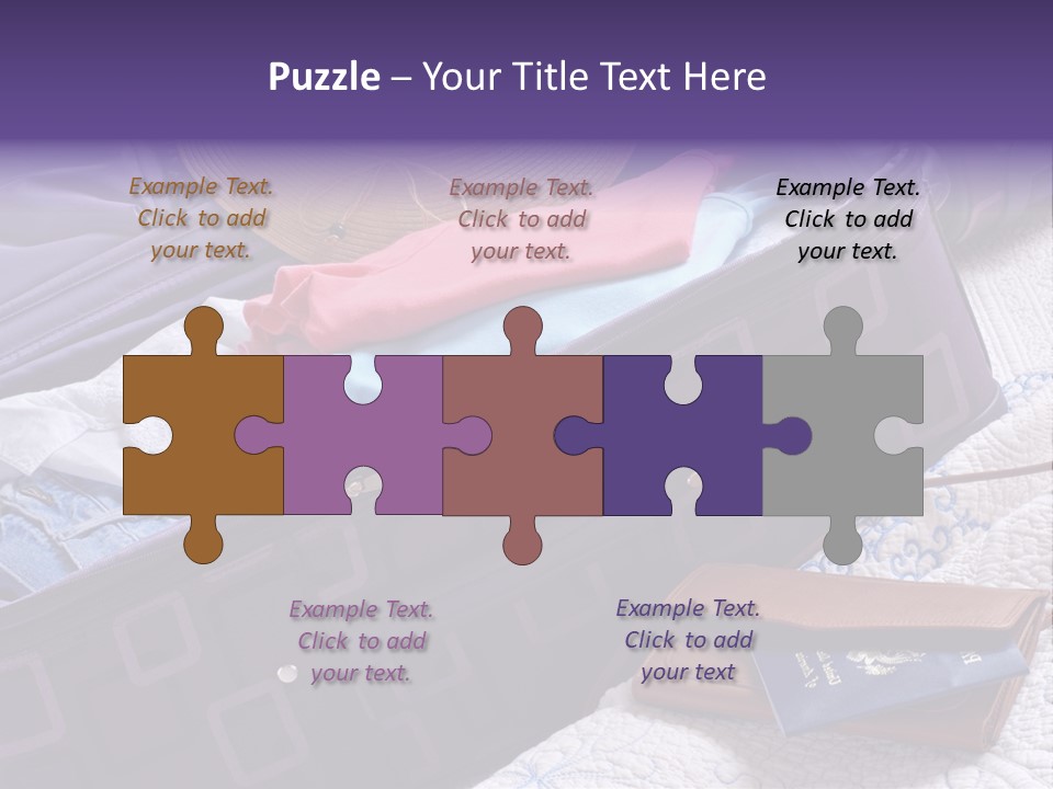 Modern Luggage Partially Packed With Colorful Summer Clothing. Us Passport Included In Composition. PowerPoint Template