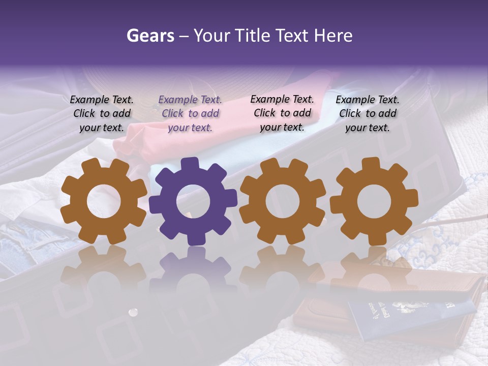 Modern Luggage Partially Packed With Colorful Summer Clothing. Us Passport Included In Composition. PowerPoint Template