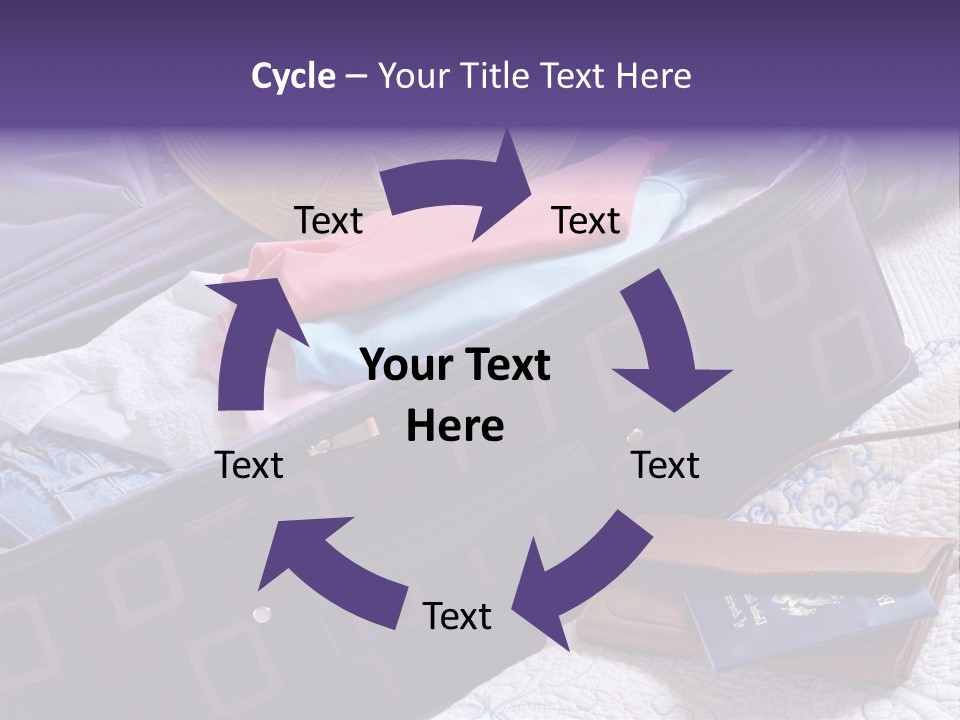 Modern Luggage Partially Packed With Colorful Summer Clothing. Us Passport Included In Composition. PowerPoint Template