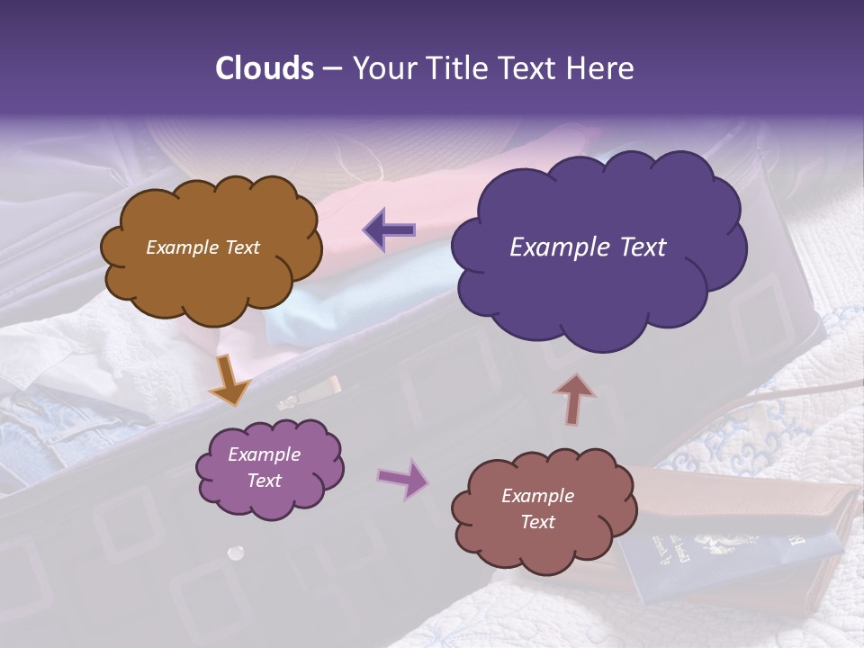 Modern Luggage Partially Packed With Colorful Summer Clothing. Us Passport Included In Composition. PowerPoint Template