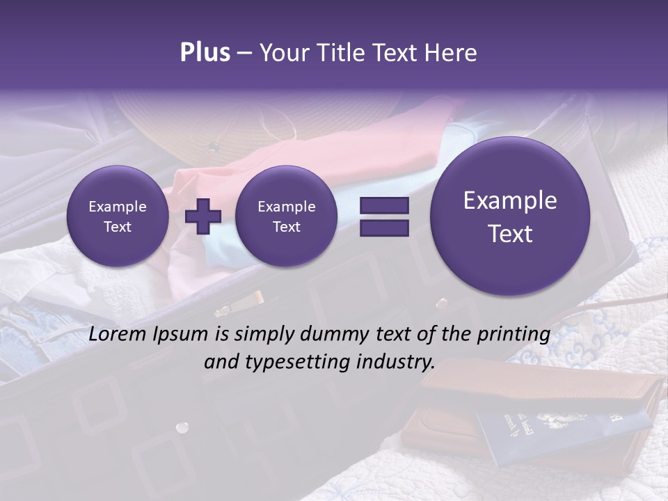 Modern Luggage Partially Packed With Colorful Summer Clothing. Us Passport Included In Composition. PowerPoint Template