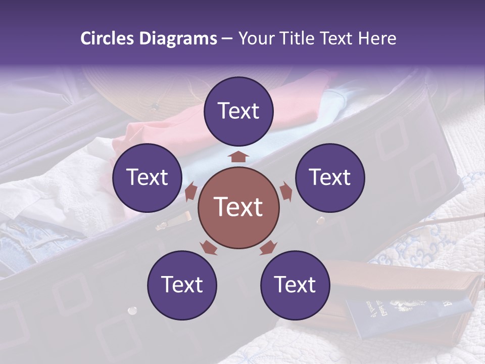 Modern Luggage Partially Packed With Colorful Summer Clothing. Us Passport Included In Composition. PowerPoint Template