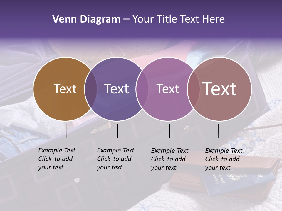 Modern Luggage Partially Packed With Colorful Summer Clothing. Us Passport Included In Composition. PowerPoint Template