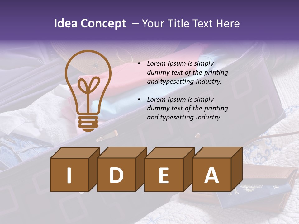 Modern Luggage Partially Packed With Colorful Summer Clothing. Us Passport Included In Composition. PowerPoint Template