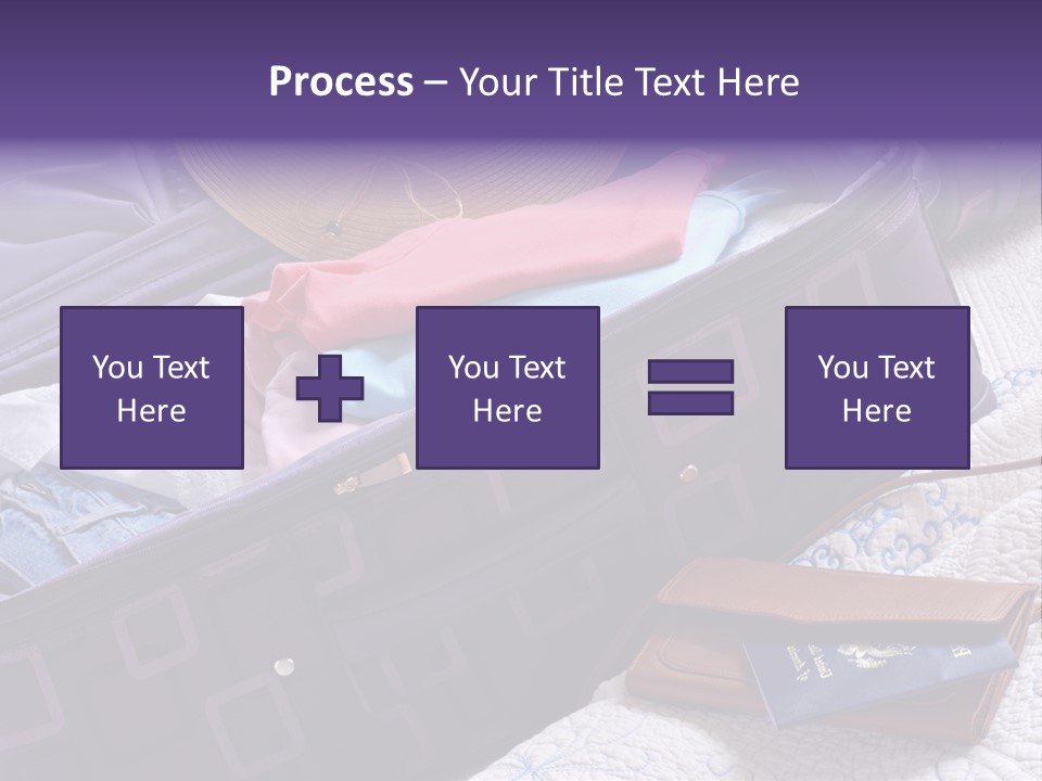 Modern Luggage Partially Packed With Colorful Summer Clothing. Us Passport Included In Composition. PowerPoint Template