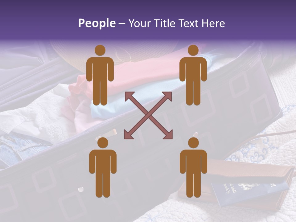 Modern Luggage Partially Packed With Colorful Summer Clothing. Us Passport Included In Composition. PowerPoint Template